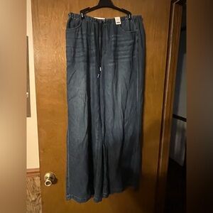 Judy Blue Classic Denim High Waist Wide Leg - elastic waist with drawstring